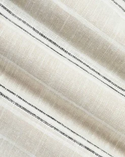 Striped Short-Sleeve Linen-Blend Midi Dress with Shirt Collar