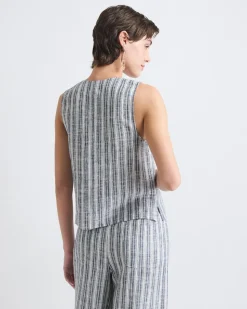 Striped Sleeveless Linen-Blend Blouse
