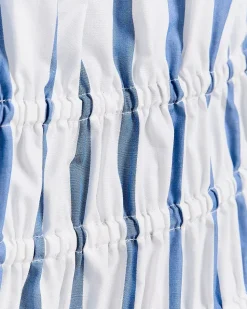 Striped Sleeveless Square-Neck Smocked Poplin Blouse