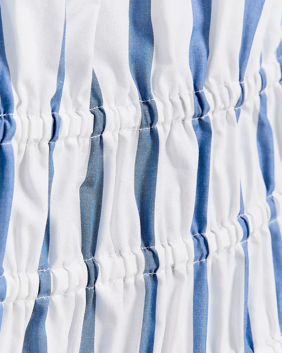 Striped Sleeveless Square-Neck Smocked Poplin Blouse