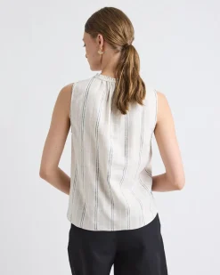 Striped Sleeveless V-Neck Linen-Blend Blouse