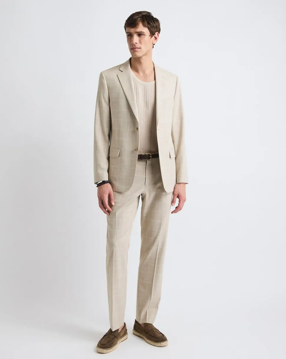 Tailored-Fit Checkered Taupe Suit Pant