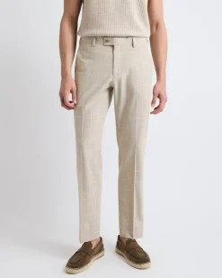 Tailored-Fit Checkered Taupe Suit Pant