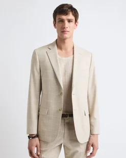 Tailored-Fit Checkered Taupe Suit Blazer
