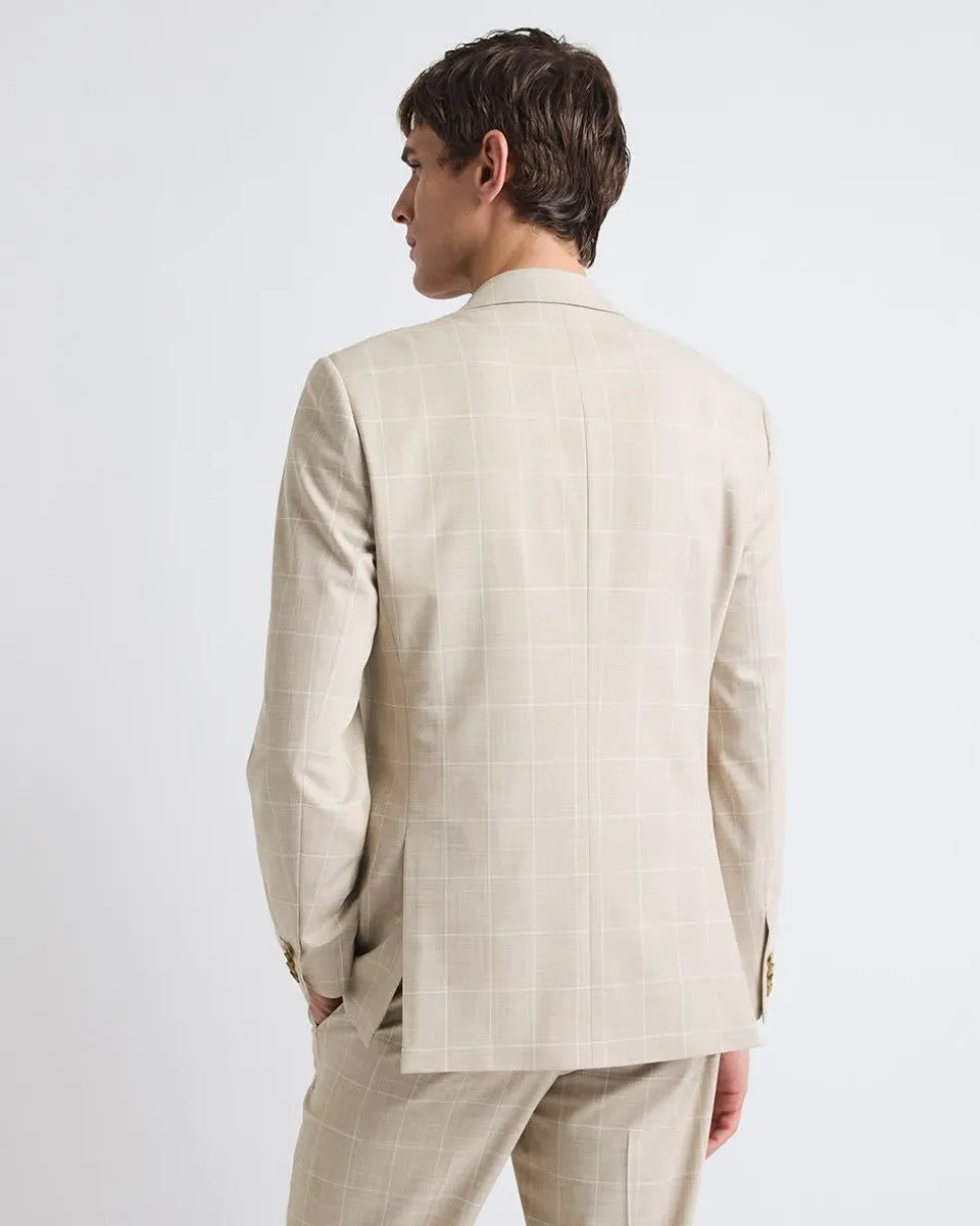 Tailored-Fit Checkered Taupe Suit Blazer