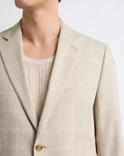 Tailored-Fit Checkered Taupe Suit Blazer