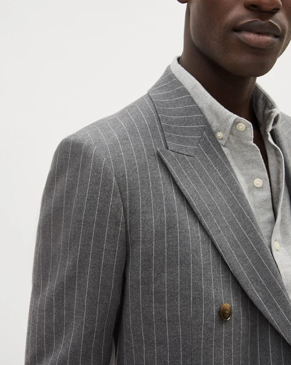 Tailored-Fit Double-Breasted Striped Suit Blazer