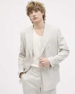 Tailored-Fit Double-Breasted Light Grey Suit Blazer