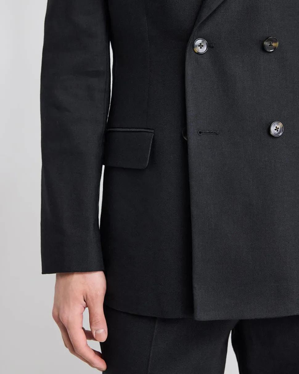 Tailored-Fit Double-Breasted Linen Suit Blazer