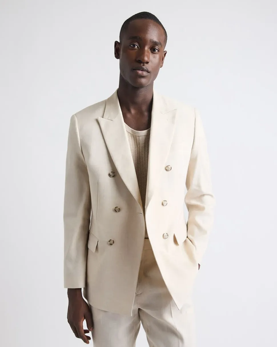 Tailored-Fit Double-Breasted Linen Suit Blazer
