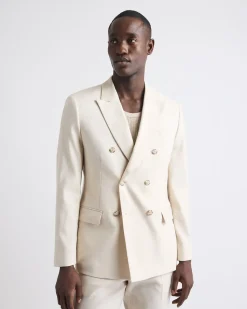 Tailored-Fit Double-Breasted Linen Suit Blazer