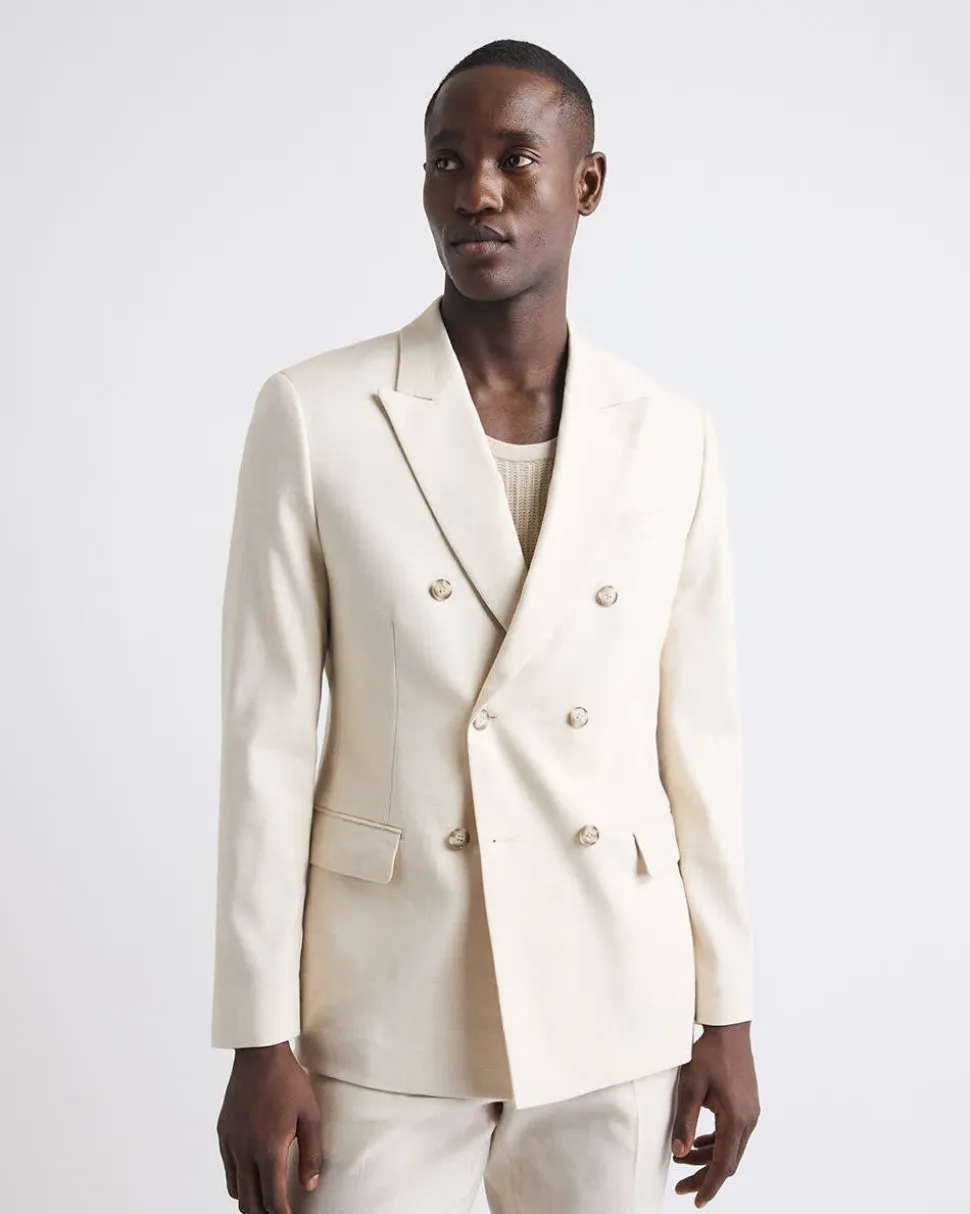 Tailored-Fit Double-Breasted Linen Suit Blazer