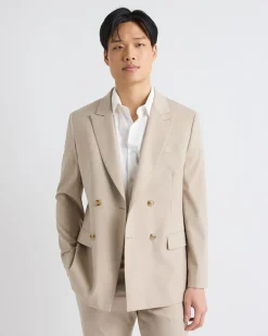 Tailored-Fit Double-Breasted Beige Suit Blazer