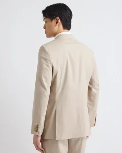 Tailored-Fit Double-Breasted Beige Suit Blazer