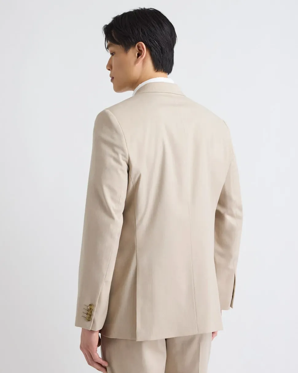 Tailored-Fit Double-Breasted Beige Suit Blazer