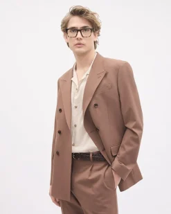 Tailored-Fit Double-Breasted Terracotta Suit Blazer