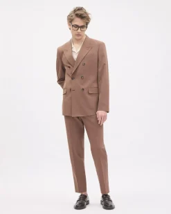 Tailored-Fit Double-Breasted Terracotta Suit Blazer