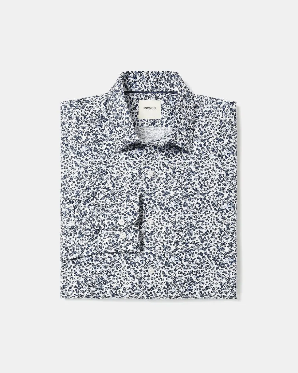 Tailored-Fit Dress Shirt with Blurry Floral Pattern
