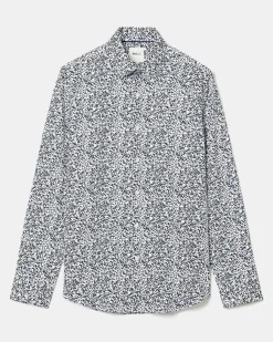 Tailored-Fit Dress Shirt with Blurry Floral Pattern