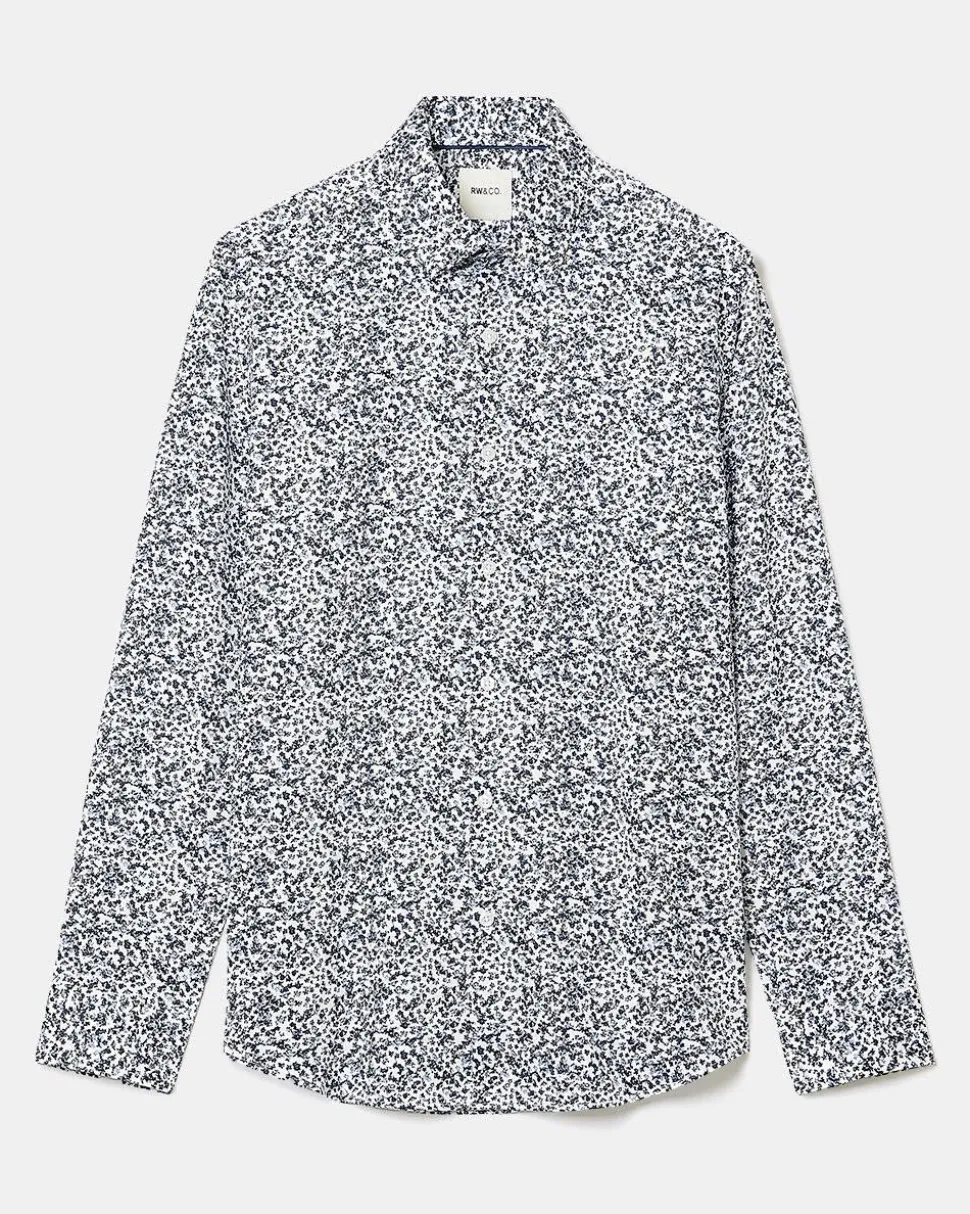 Tailored-Fit Dress Shirt with Blurry Floral Pattern