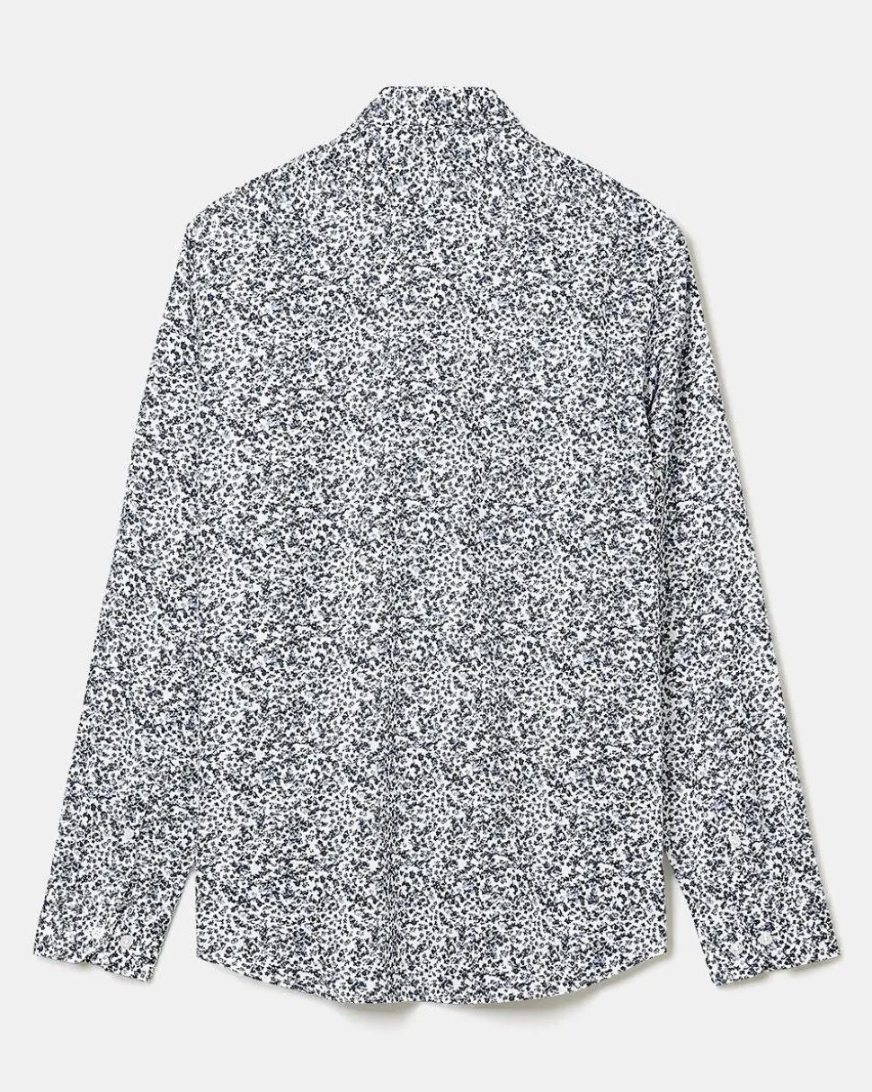 Tailored-Fit Dress Shirt with Blurry Floral Pattern