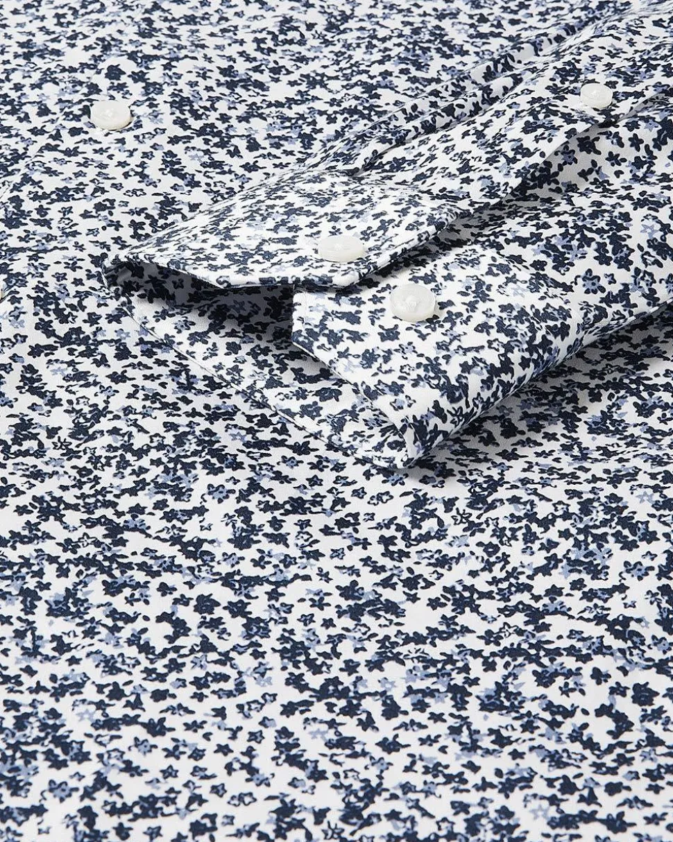 Tailored-Fit Dress Shirt with Blurry Floral Pattern