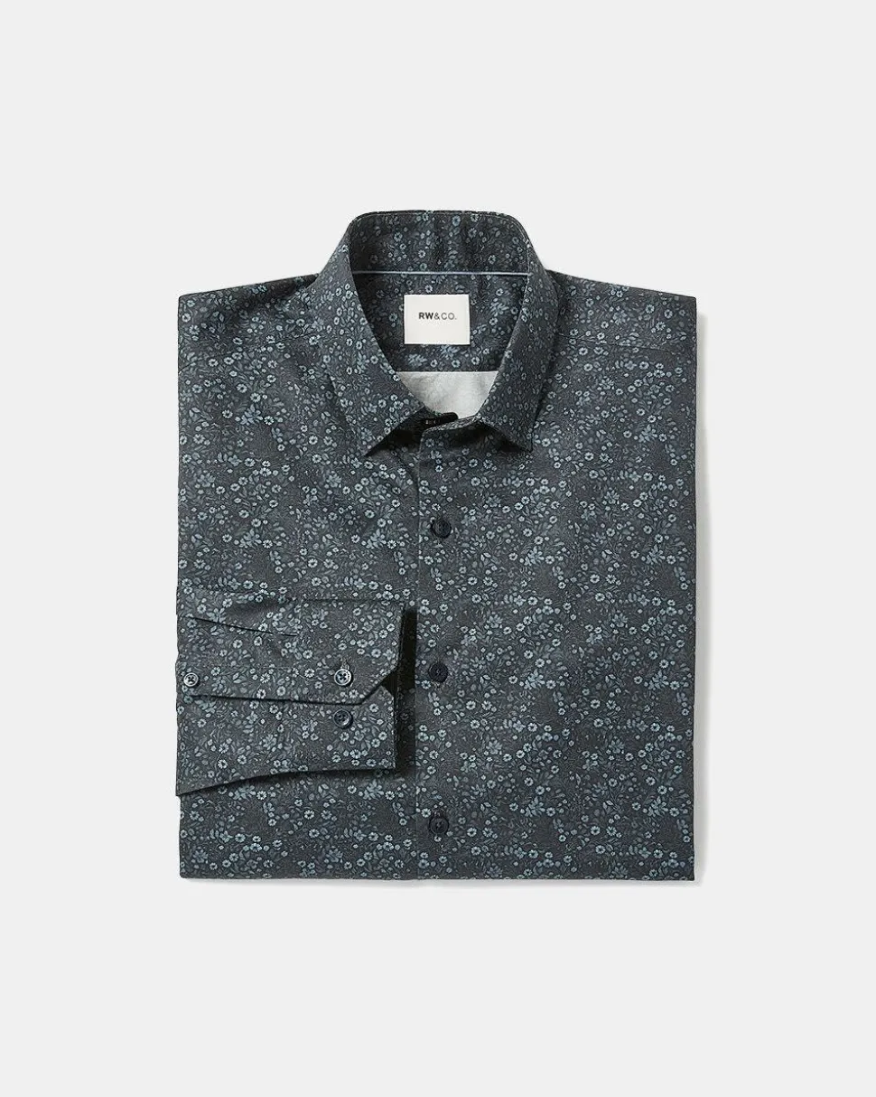 Tailored-Fit Dress Shirt with Tonal Floral Pattern