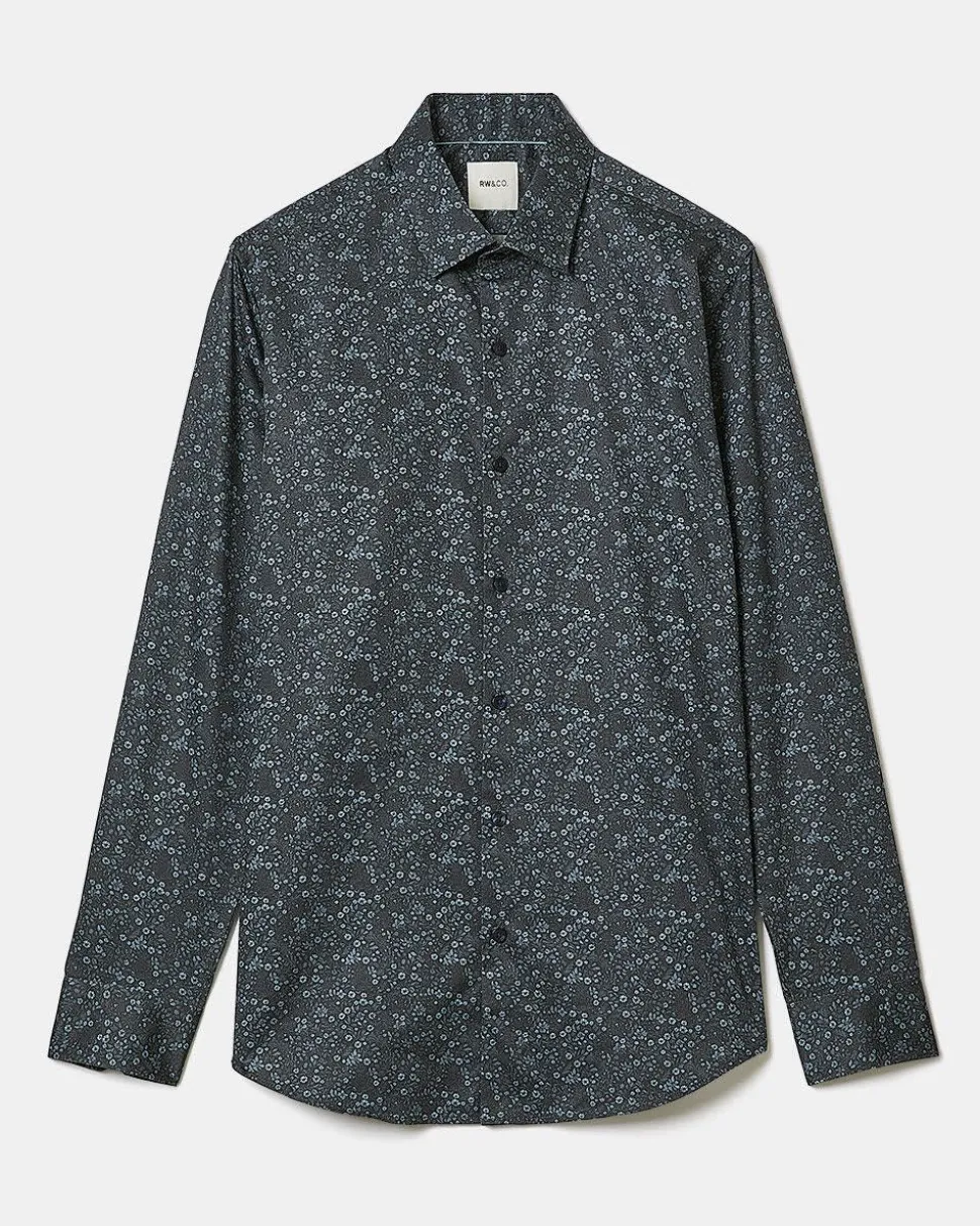 Tailored-Fit Dress Shirt with Tonal Floral Pattern