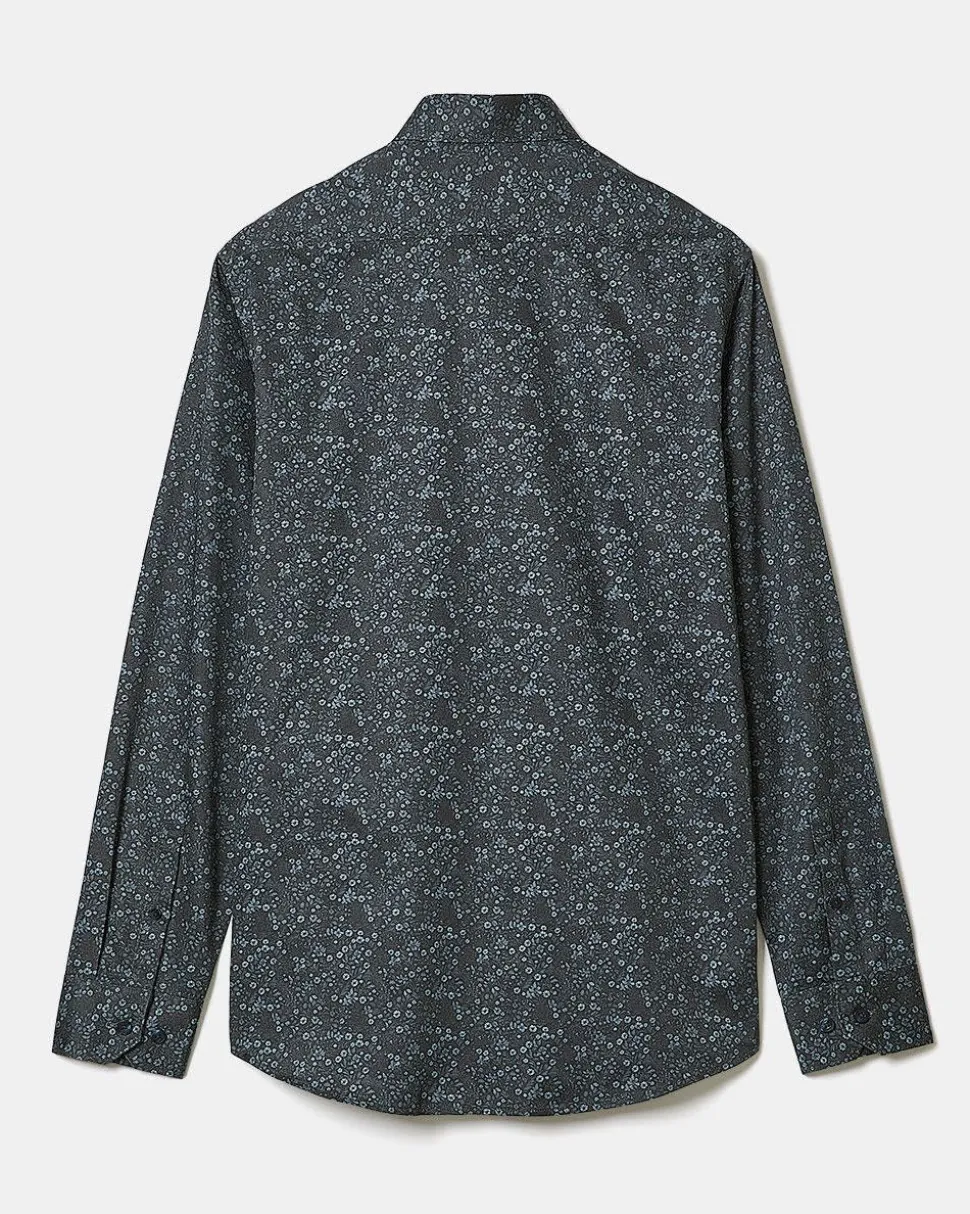 Tailored-Fit Dress Shirt with Tonal Floral Pattern