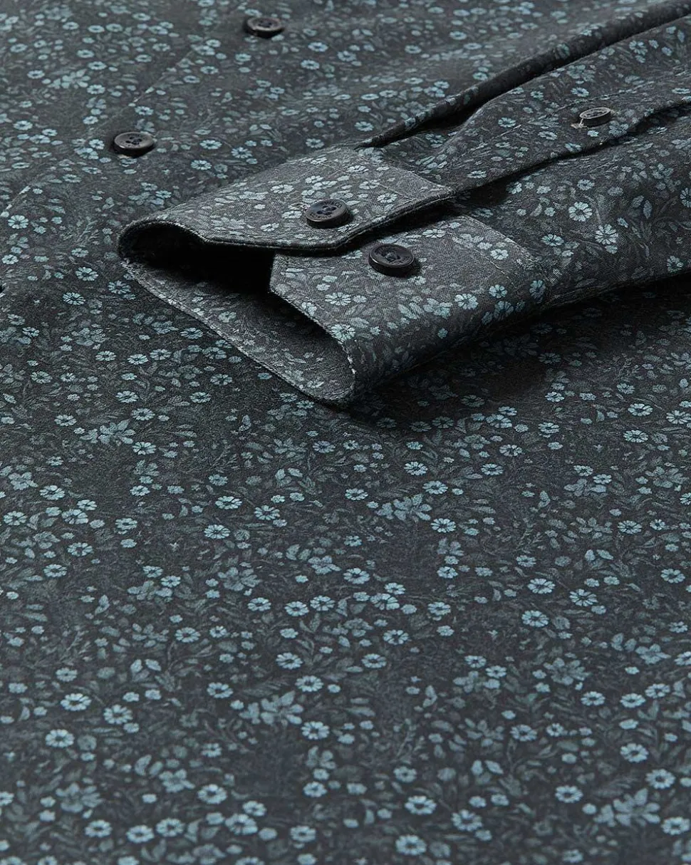 Tailored-Fit Dress Shirt with Tonal Floral Pattern