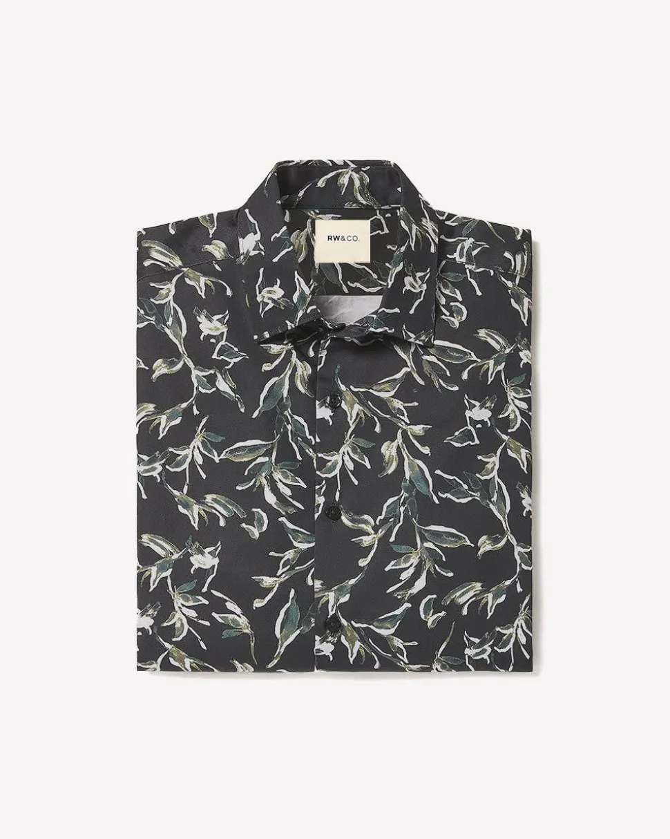 Tailored-Fit Dress Shirt with Watercolour Floral Pattern