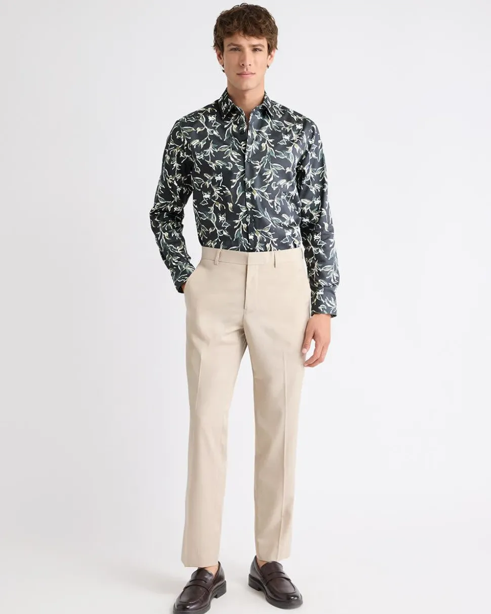 Tailored-Fit Dress Shirt with Watercolour Floral Pattern