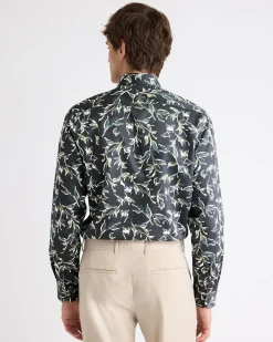 Tailored-Fit Dress Shirt with Watercolour Floral Pattern