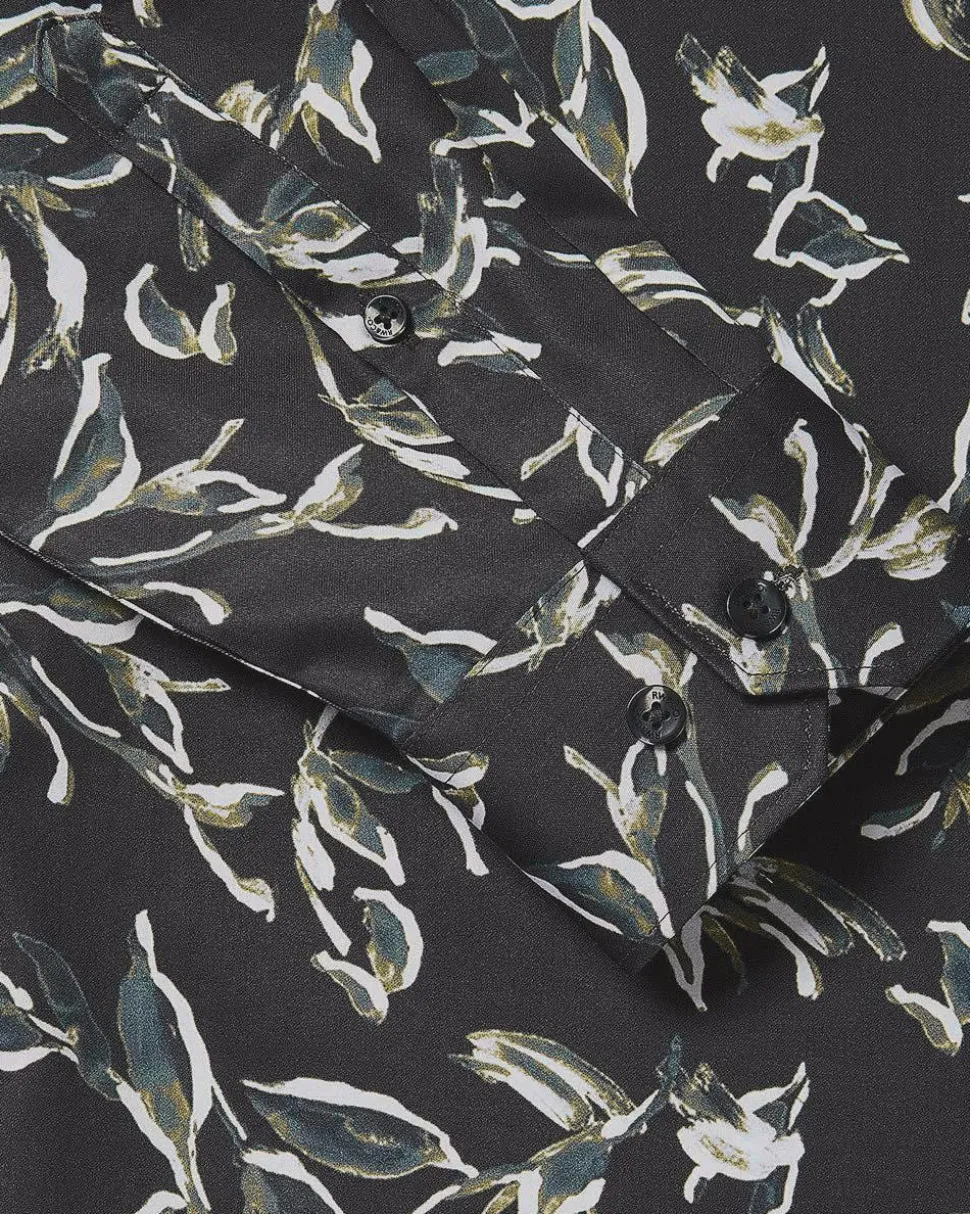 Tailored-Fit Dress Shirt with Watercolour Floral Pattern