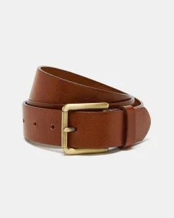 Tan Leather Belt with Square Buckle