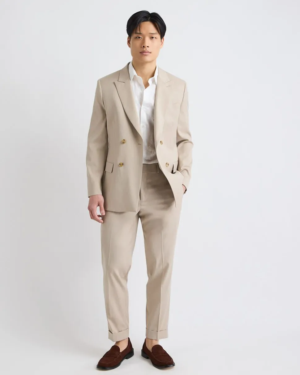 Tapered-Leg Beige Suit Pant