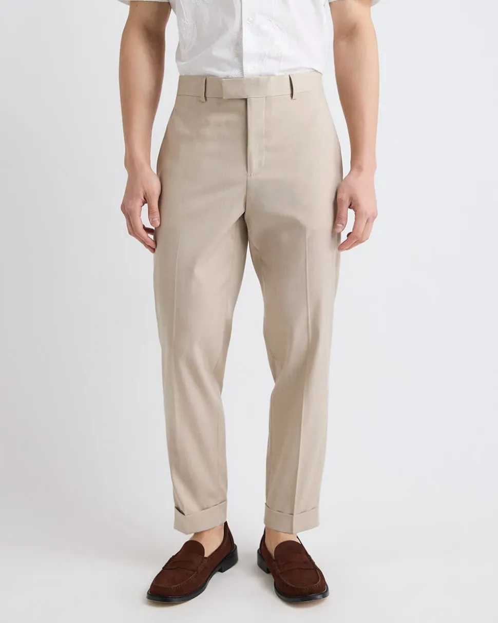 Tapered-Leg Beige Suit Pant