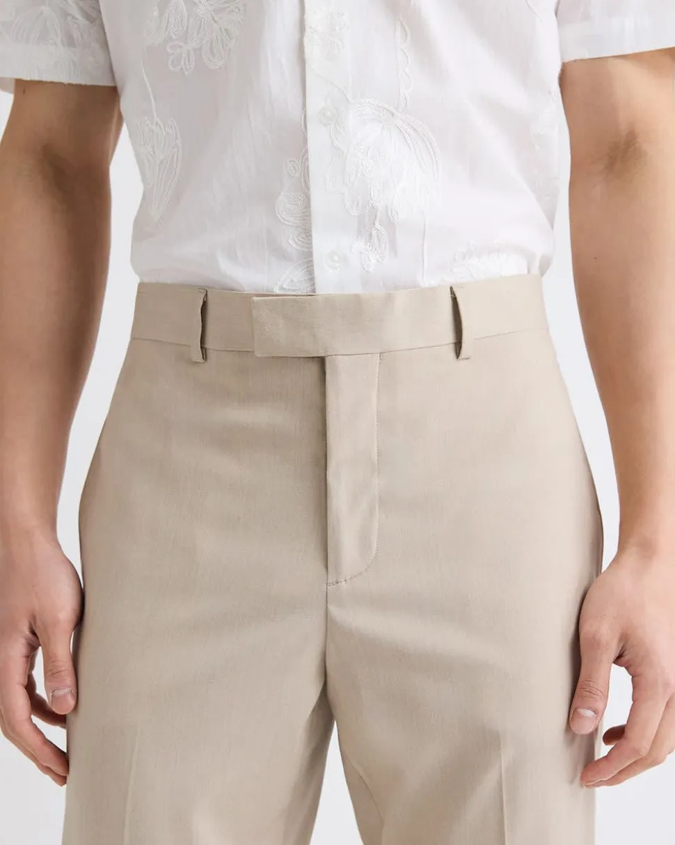 Tapered-Leg Beige Suit Pant