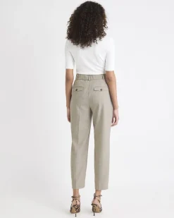 Taupe Tapered-Leg High-Rise Ankle Pant