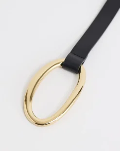 Thin Leather Belt with Oval Buckle