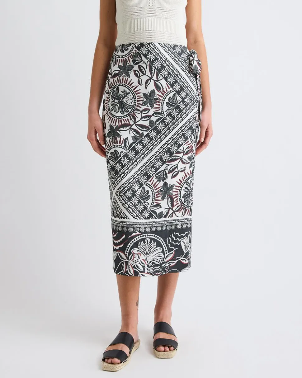 Twill High-Rise Wrap Midi Skirt