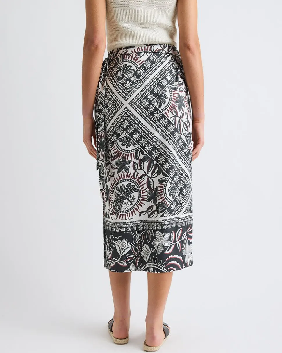 Twill High-Rise Wrap Midi Skirt