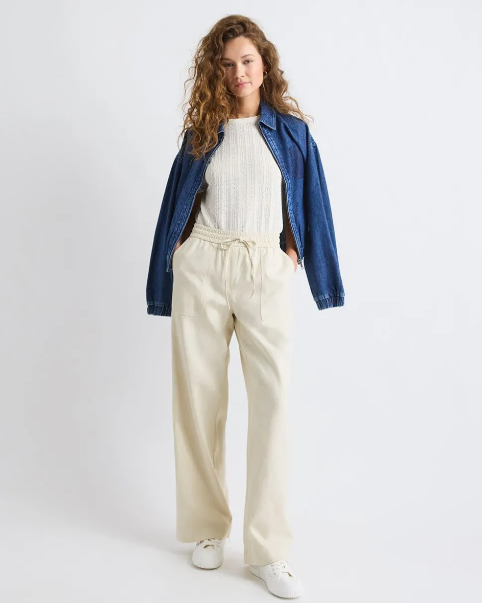 Twill Mid-Rise Wide-Leg Pant