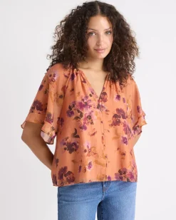 V-Neck Blouse with Short Flutter Sleeves