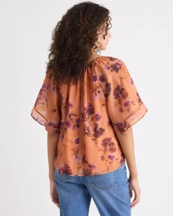 V-Neck Blouse with Short Flutter Sleeves