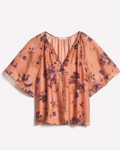 V-Neck Blouse with Short Flutter Sleeves