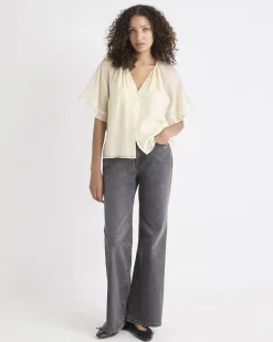 V-Neck Blouse with Short Flutter Sleeves