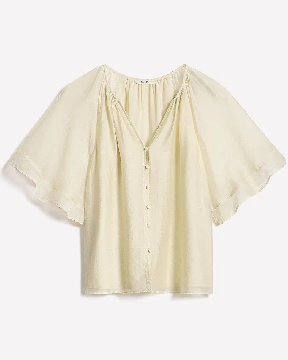 V-Neck Blouse with Short Flutter Sleeves