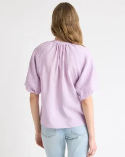 V-Neck Blouse with Short Puffy Sleeves