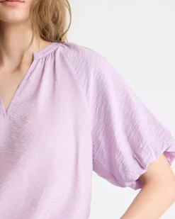V-Neck Blouse with Short Puffy Sleeves